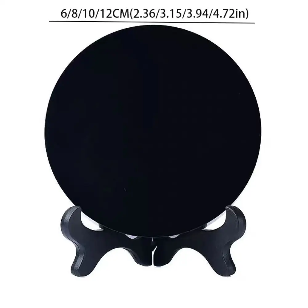 White Stand Obsidian Disc Mirror ​ Crystal Craft Round Black Crystal Ornaments Handicraft Natural Obsidian Ornaments