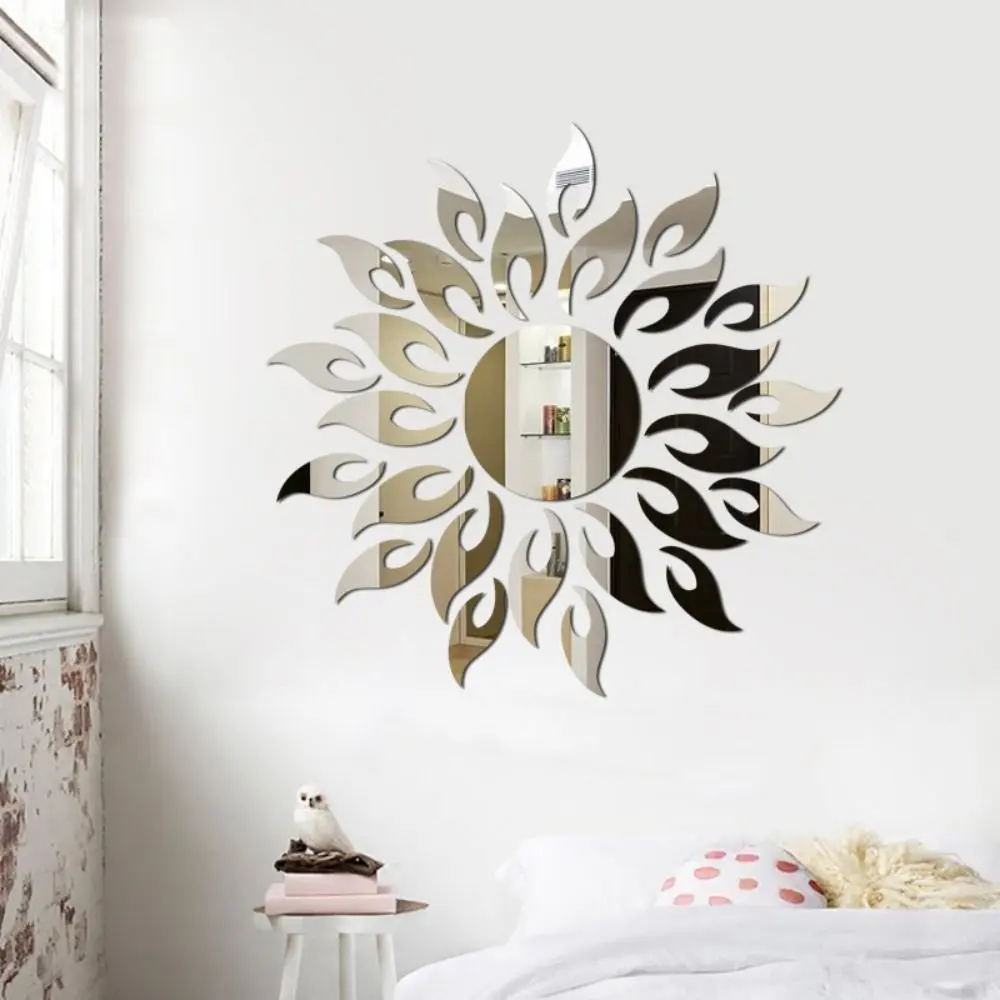 Sofa Setting Wall Mirror Sticker Room Decoration For TV Wall Wall Decals Sun Flower Sticker Mirror Surface Sticker Wallpaper