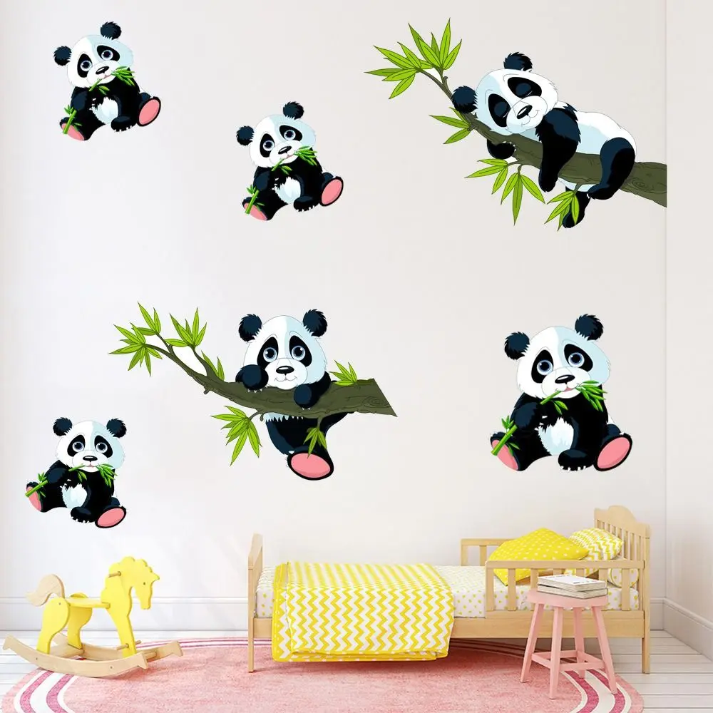 Festival Supplies Cartoon Bamboo Panda Wall Sticker Waterproof PVC Panda Mural Decals Removable Wallpaper Decal Bedroom