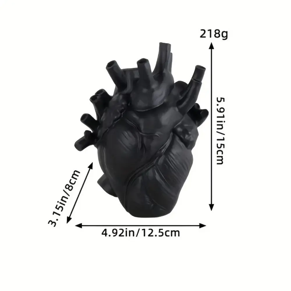 Creative Heart Shaped Vase 5 Colors Anatomy Themed Heart Vase Resin Figurine Ornament Sculpture Flower Vessel Desktop Display