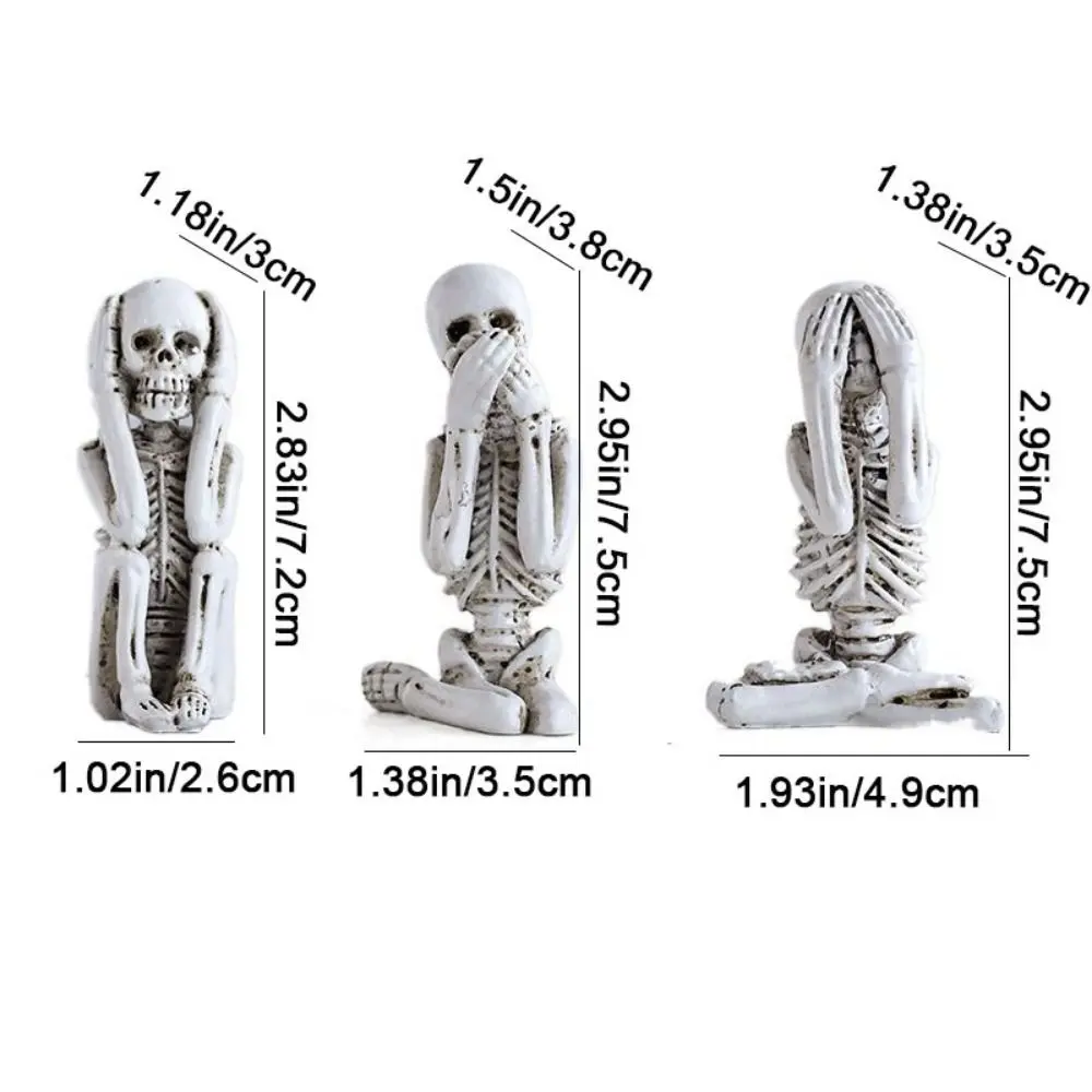 3pcs Creative Resin No Listen No Look No Say Skull Gothic Decorative Skeleton Sculpture Mini Skull Statue Decor Desk