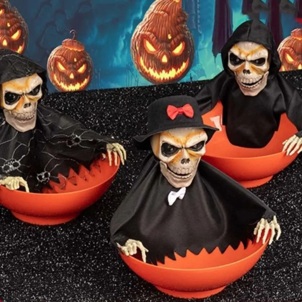 Electric Skeleton Halloween Candy Bowl Glowing Battery Powered Fruit Bowl Plastic Halloween Ghost Ornament Haunted House