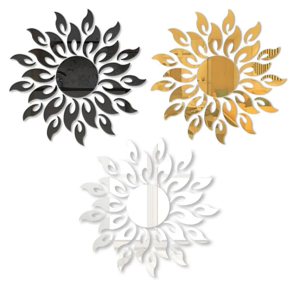 Sofa Setting Wall Mirror Sticker Room Decoration For TV Wall Wall Decals Sun Flower Sticker Mirror Surface Sticker Wallpaper