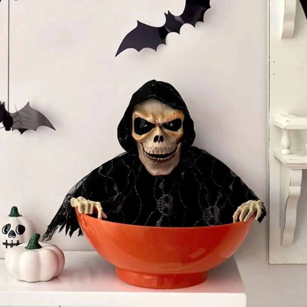 Electric Skeleton Halloween Candy Bowl Glowing Battery Powered Fruit Bowl Plastic Halloween Ghost Ornament Haunted House