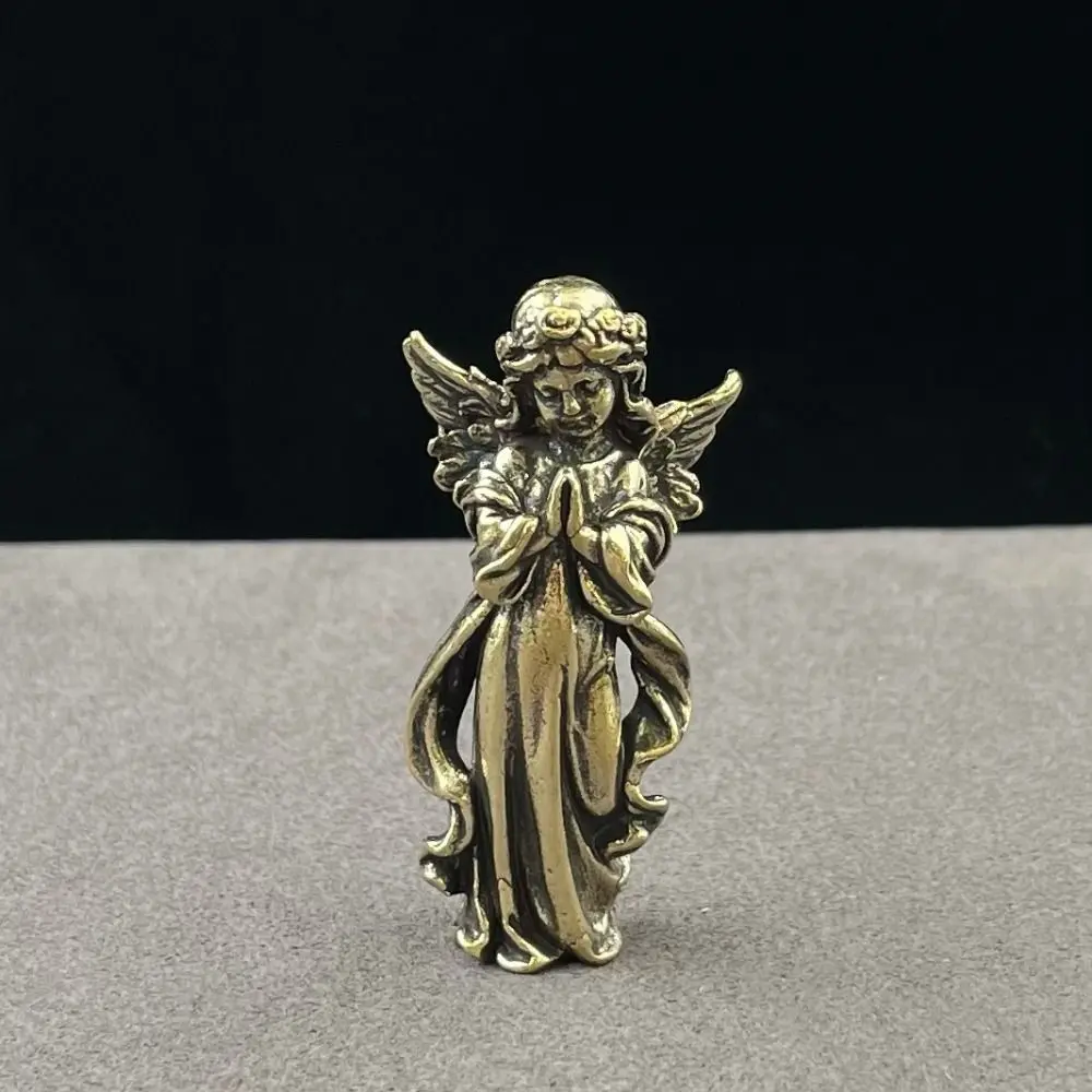 Cute Brass Angel Cupid Statue Lucky Vintage Angel Cupid Miniature Figurines Exquisite Handmade Guardian Angel Figurines