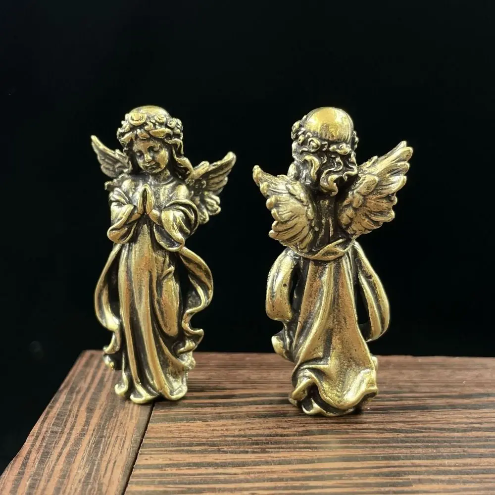 Cute Brass Angel Cupid Statue Lucky Vintage Angel Cupid Miniature Figurines Exquisite Handmade Guardian Angel Figurines