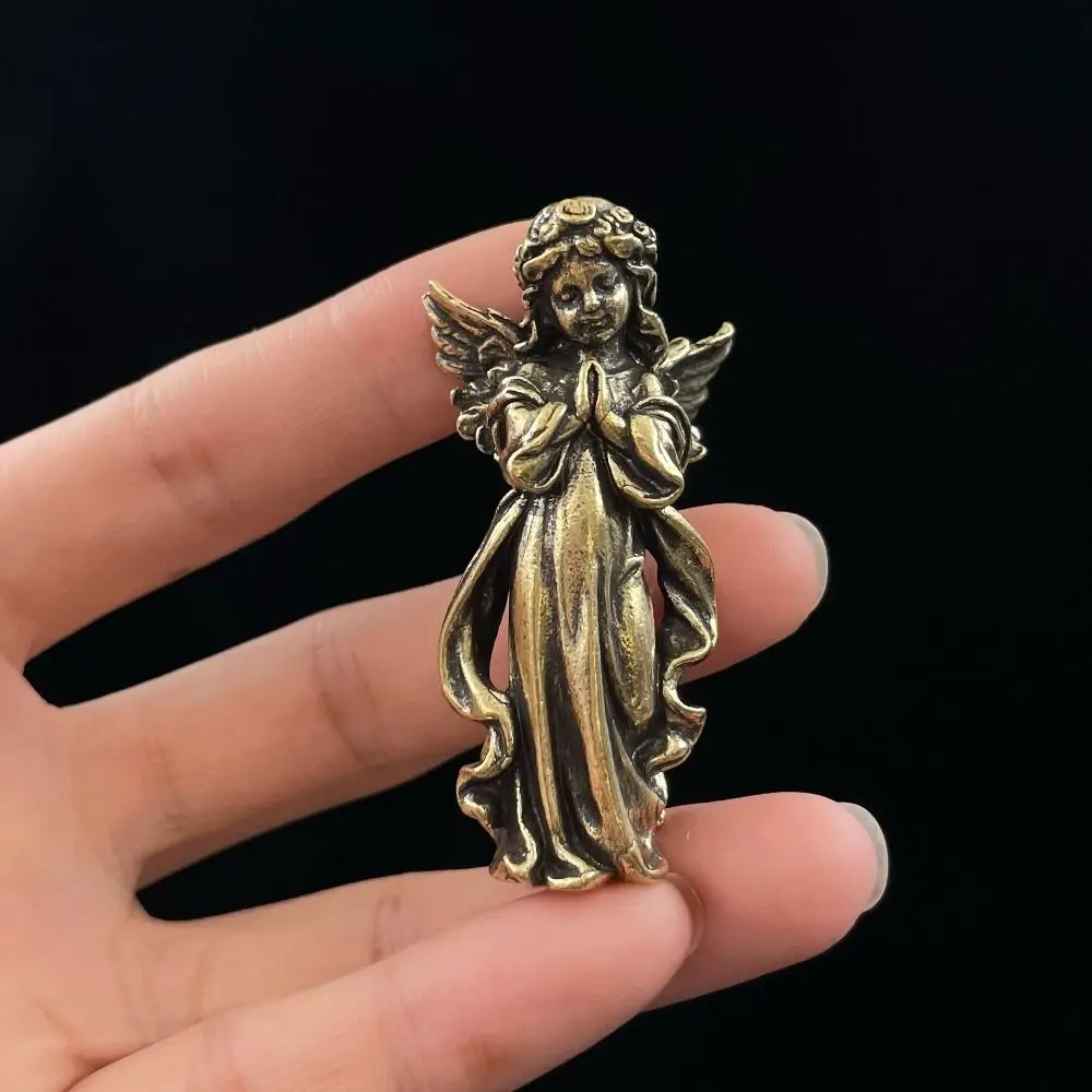 Cute Brass Angel Cupid Statue Lucky Vintage Angel Cupid Miniature Figurines Exquisite Handmade Guardian Angel Figurines