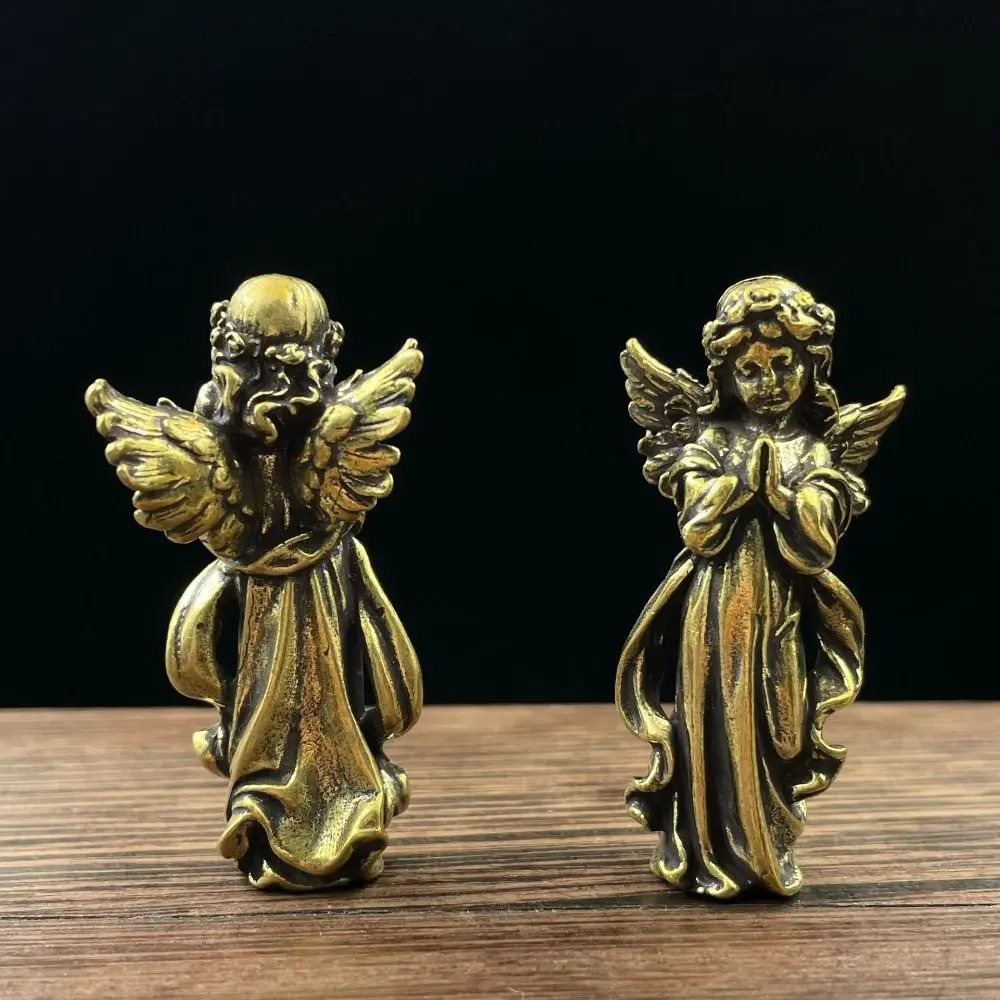 Cute Brass Angel Cupid Statue Lucky Vintage Angel Cupid Miniature Figurines Exquisite Handmade Guardian Angel Figurines