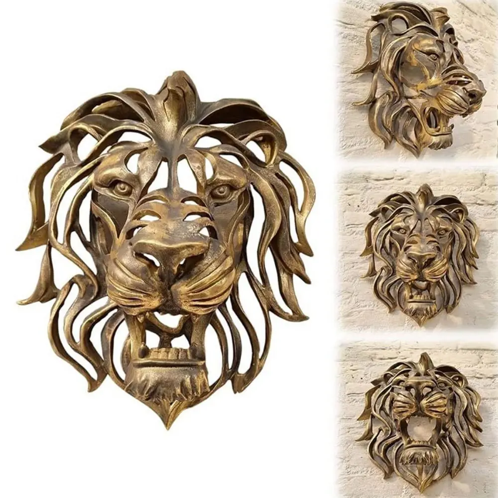 Gold Hollow Lion Head Statue Lion Head Shape Powerful Symbolism Lion Head Wall Mounted Resin Art Large Lion Head Sculpture