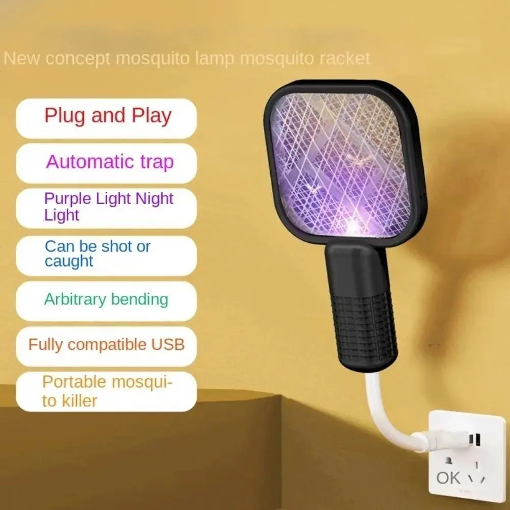 Durable USB Mosquito Swatter Trap Electric Shock Mini Insect Racket UV Light Portable Fly Bug Zapper Bedroom