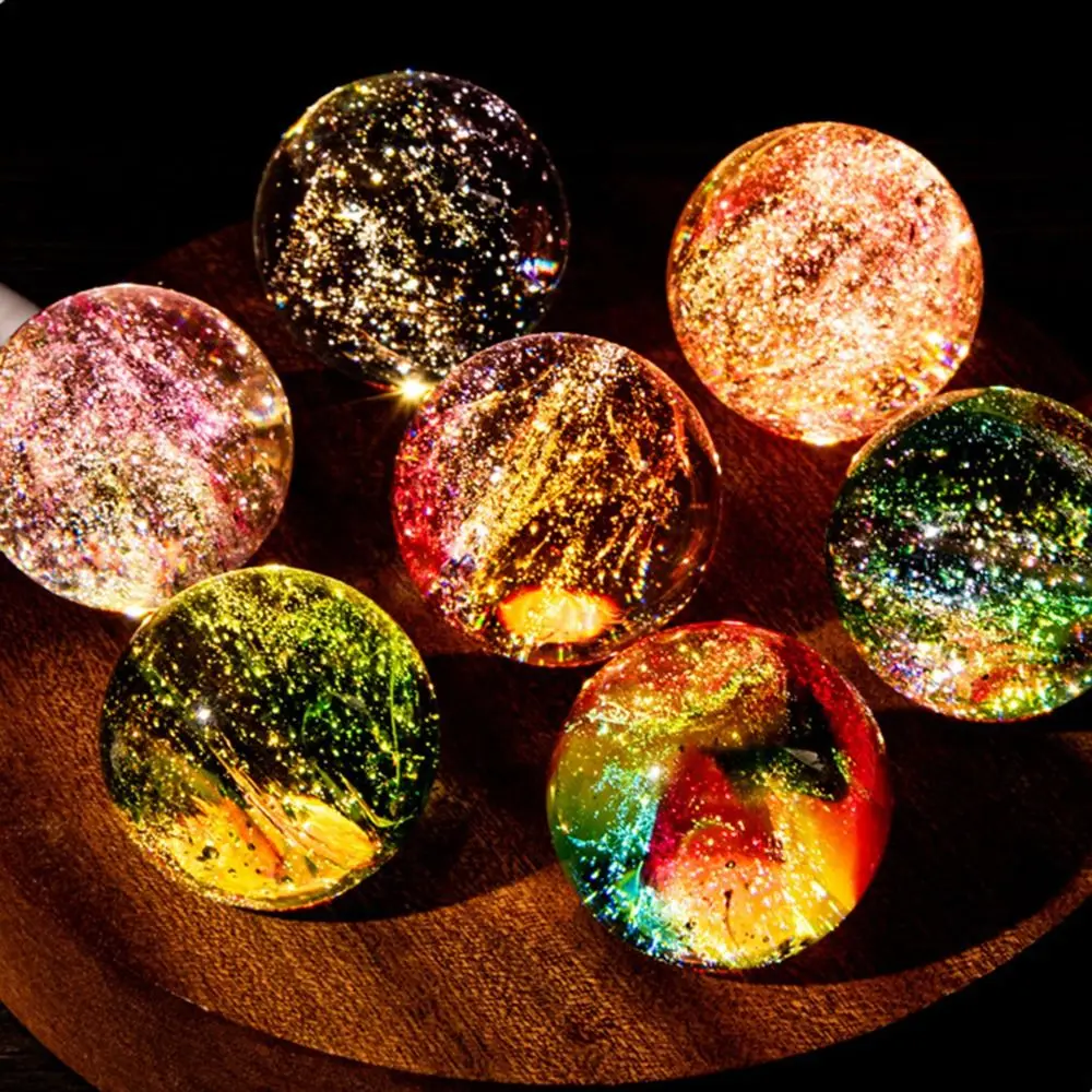 LED Wood Stand 7 Colorful Glass Ball Shiny Rectangle/Round Base Crystal Ball Night Lamp USB Plug in Detachable