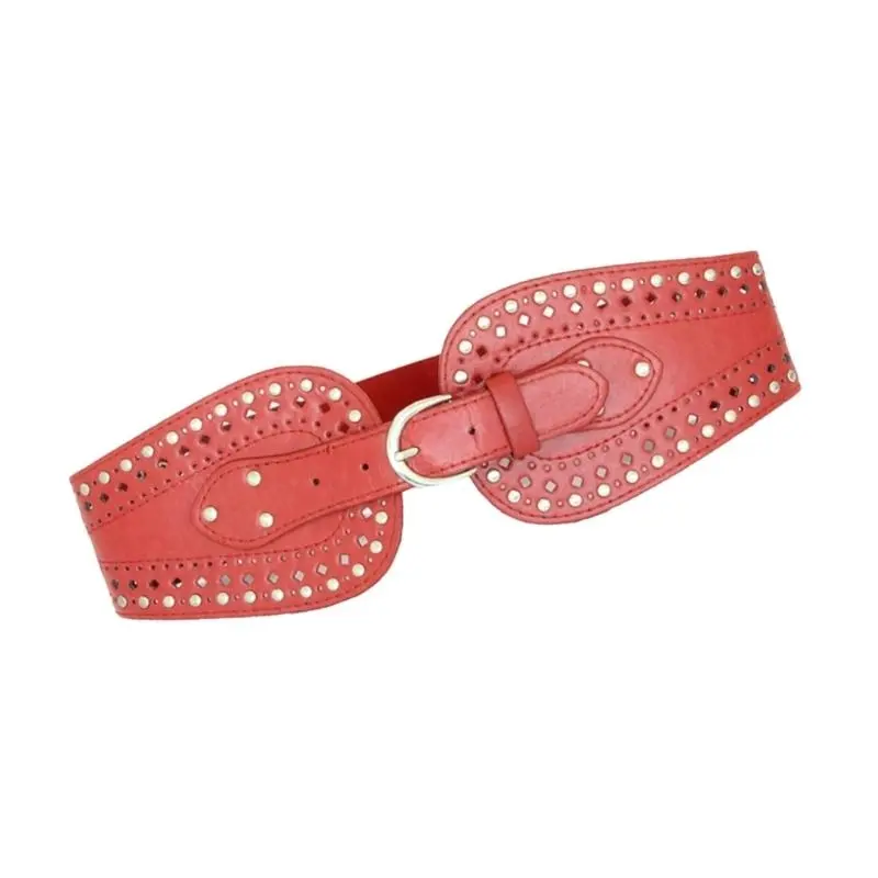 652F Trendy Wide Waist Belt Rock Styles Rivets Waistband Adjustable Studded Belt Women Accessories