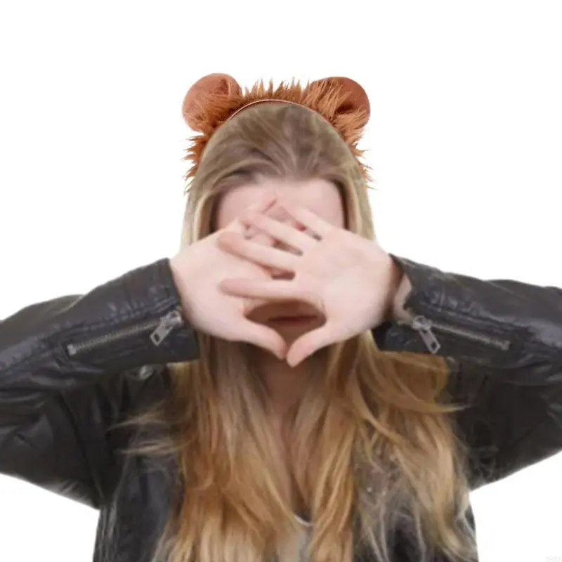 652F 3pieces Creative Performances Lion Ear Hairband Bowtie Tail Adult Taking Photo Headbands Halloween Carnivals Hair Hoop