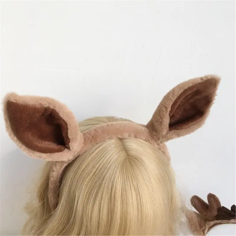 652F Plush Antler Ear Hairband Anime Headband Women Stage Show Hairhoop for Role Play and Music Festival Dressingup Headpiece