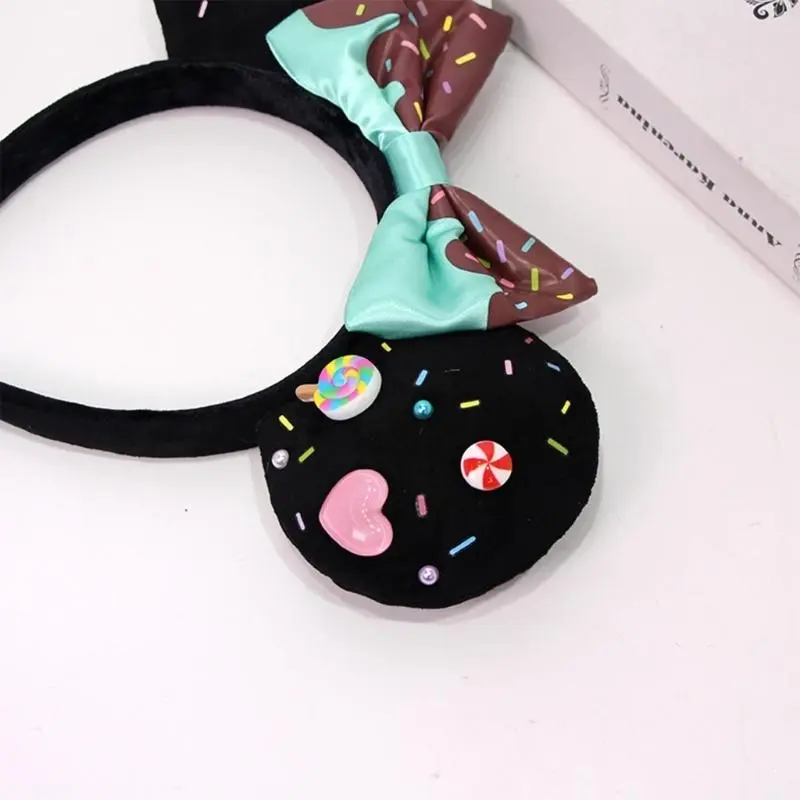 652F Thick Cartoon Character Hairband With Chocolate Bows Hair Accessories for Women Girls Cosplay Event
