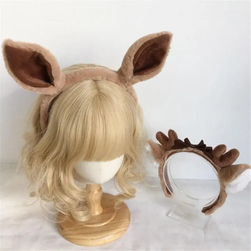 652F Plush Antler Ear Hairband Anime Headband Women Stage Show Hairhoop for Role Play and Music Festival Dressingup Headpiece