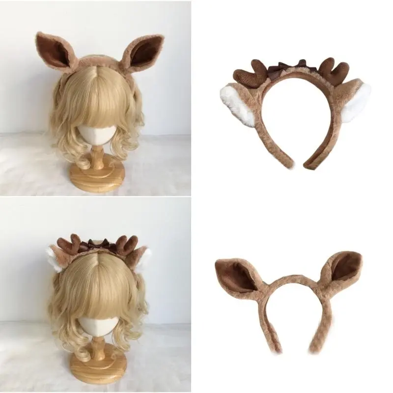 652F Plush Antler Ear Hairband Anime Headband Women Stage Show Hairhoop for Role Play and Music Festival Dressingup Headpiece
