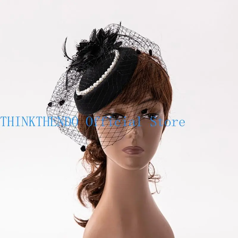 652F Party Fascinator Derby Hat Women Fascinator Headband Veil Fascinator Derby Pillbox Hat Cocktail Veil Mesh