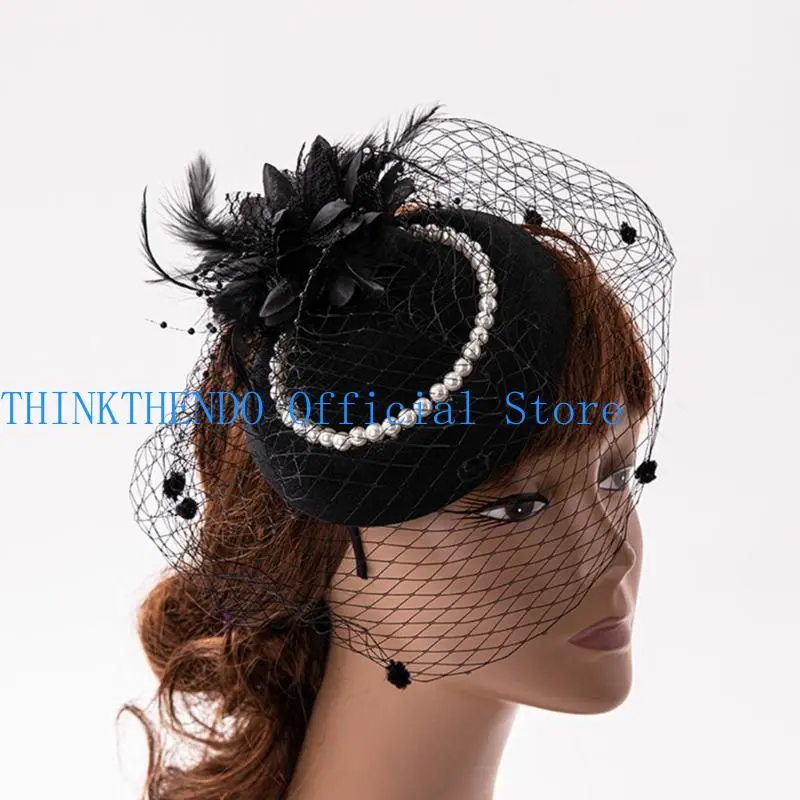 652F Party Fascinator Derby Hat Women Fascinator Headband Veil Fascinator Derby Pillbox Hat Cocktail Veil Mesh