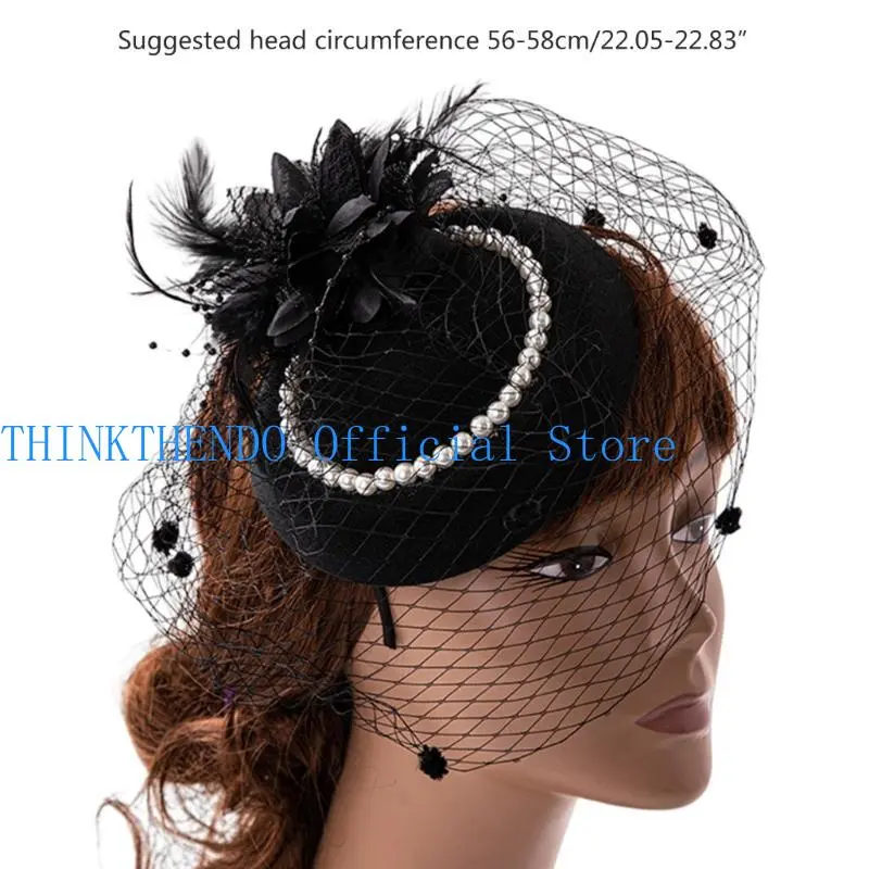 652F Party Fascinator Derby Hat Women Fascinator Headband Veil Fascinator Derby Pillbox Hat Cocktail Veil Mesh