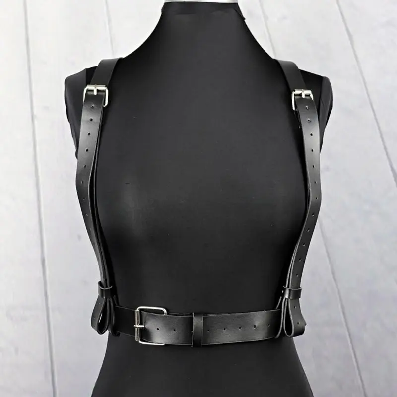 652F Punk PU Belt Adjustable Straps with Bowknot Suspenders Belt for Women Teenagers Casual