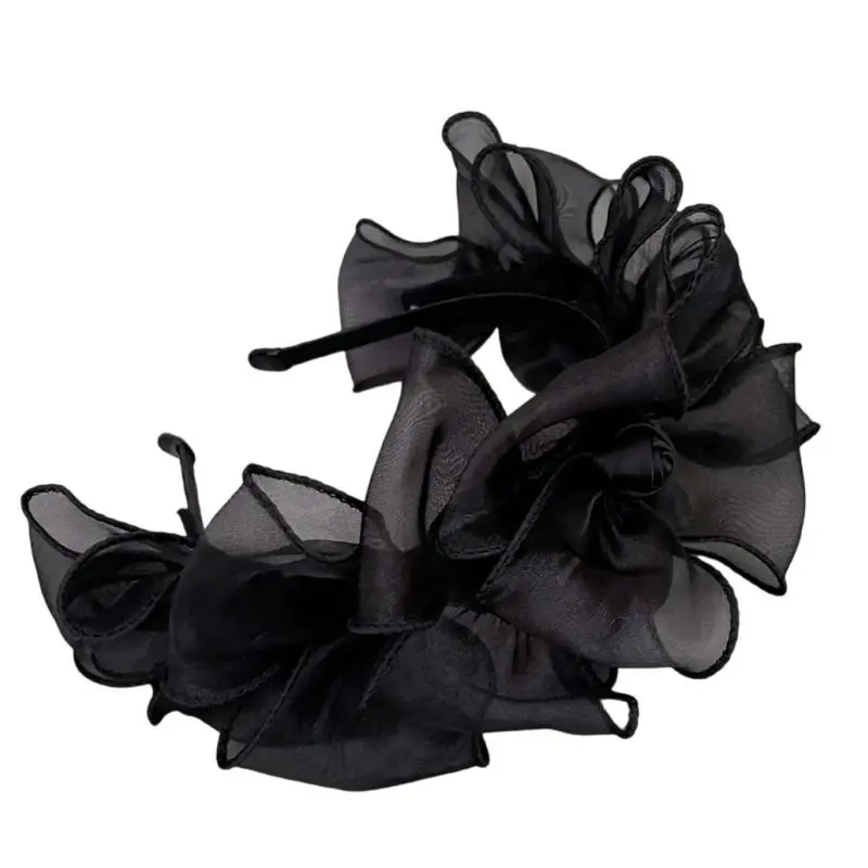 652F Mesh Bowknot Headband Elegant French Tulle Hairband Hair Styling Accessories for Women Aesthetic Formal Banquet Hairhoop