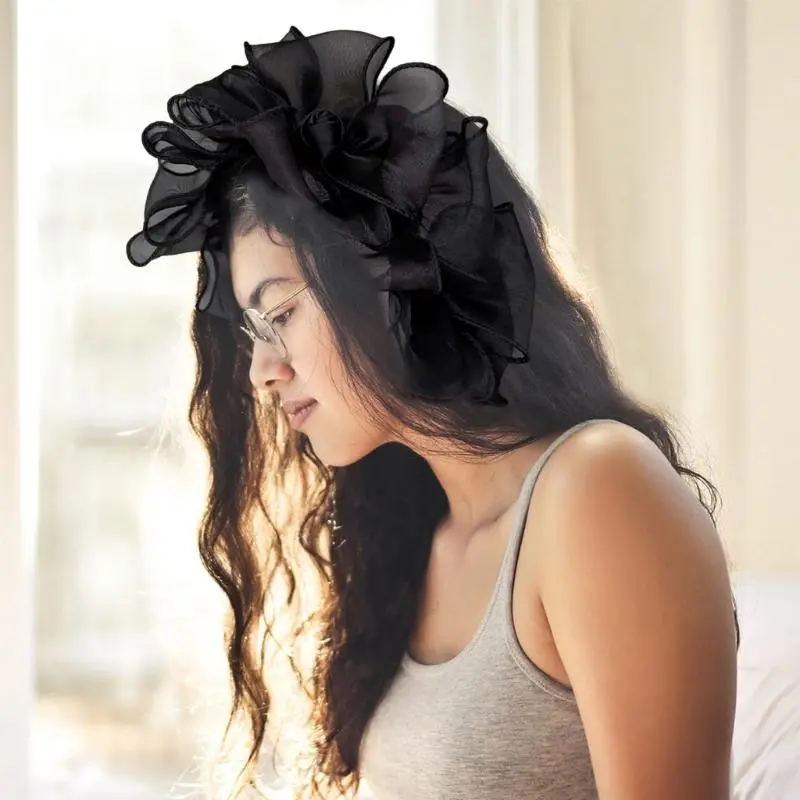652F Mesh Bowknot Headband Elegant French Tulle Hairband Hair Styling Accessories for Women Aesthetic Formal Banquet Hairhoop