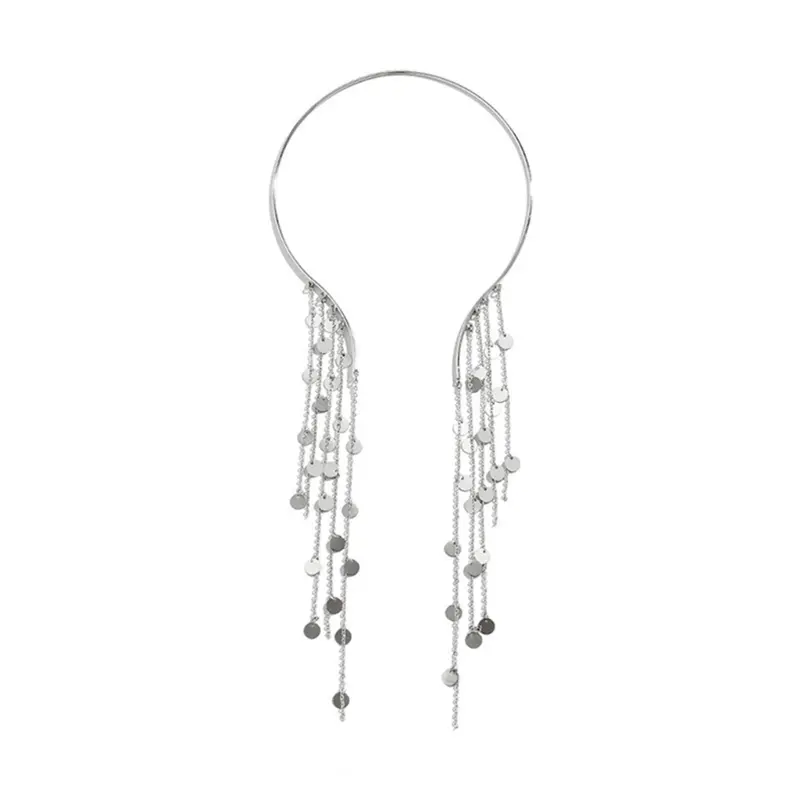 652F Fashionable Faux Coin Tassels Necklace for Ladies Jewelry Idol Costume Modern Layered for Idol Dancer