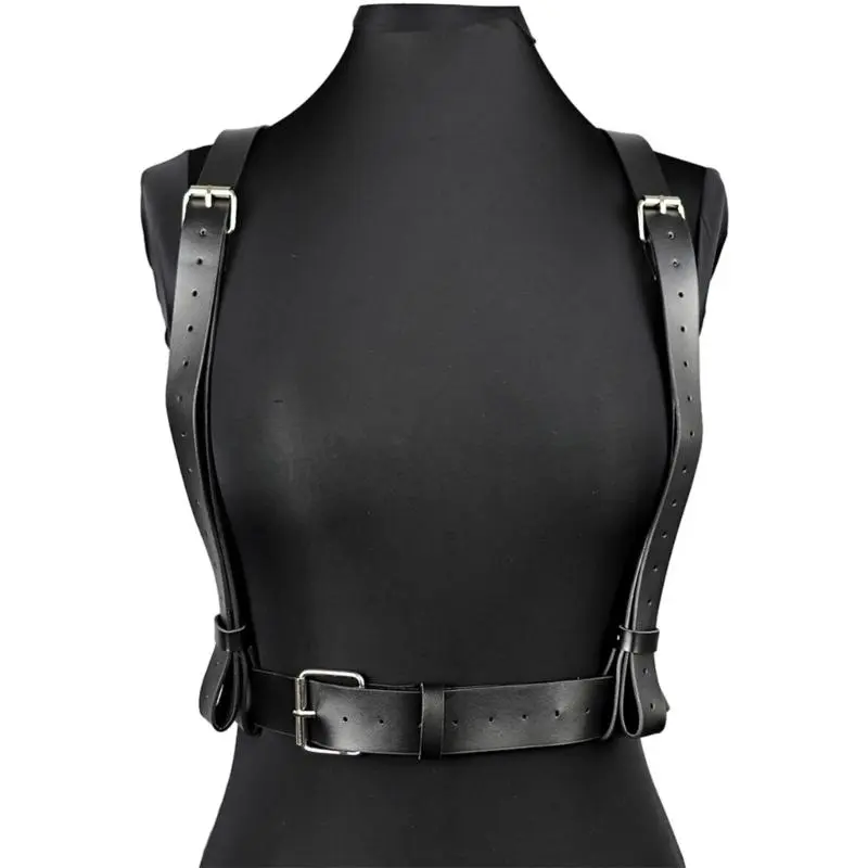 652F Punk PU Belt Adjustable Straps with Bowknot Suspenders Belt for Women Teenagers Casual