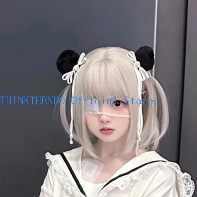 652F Ergonomic Panda Ears Hair Clip Polyester Hairpin Comfortable Hair Accesories Hairpieces for Children and Panda Lover