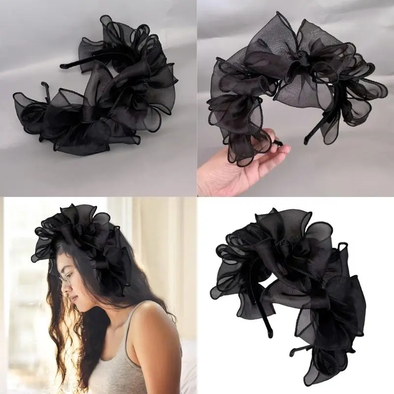 652F Mesh Bowknot Headband Elegant French Tulle Hairband Hair Styling Accessories for Women Aesthetic Formal Banquet Hairhoop
