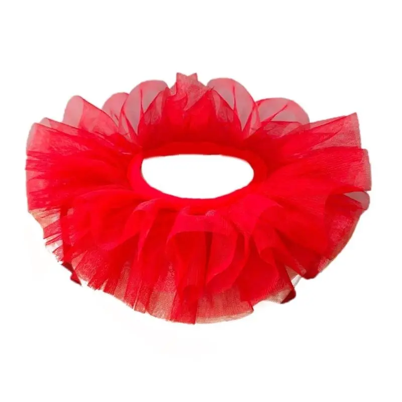 652F Toddler Girl Adjustable Ribbon Tie Mesh False Collar Shawl Ruffled 3 Layers Scarf Capes Clown Choker for Costume Parties