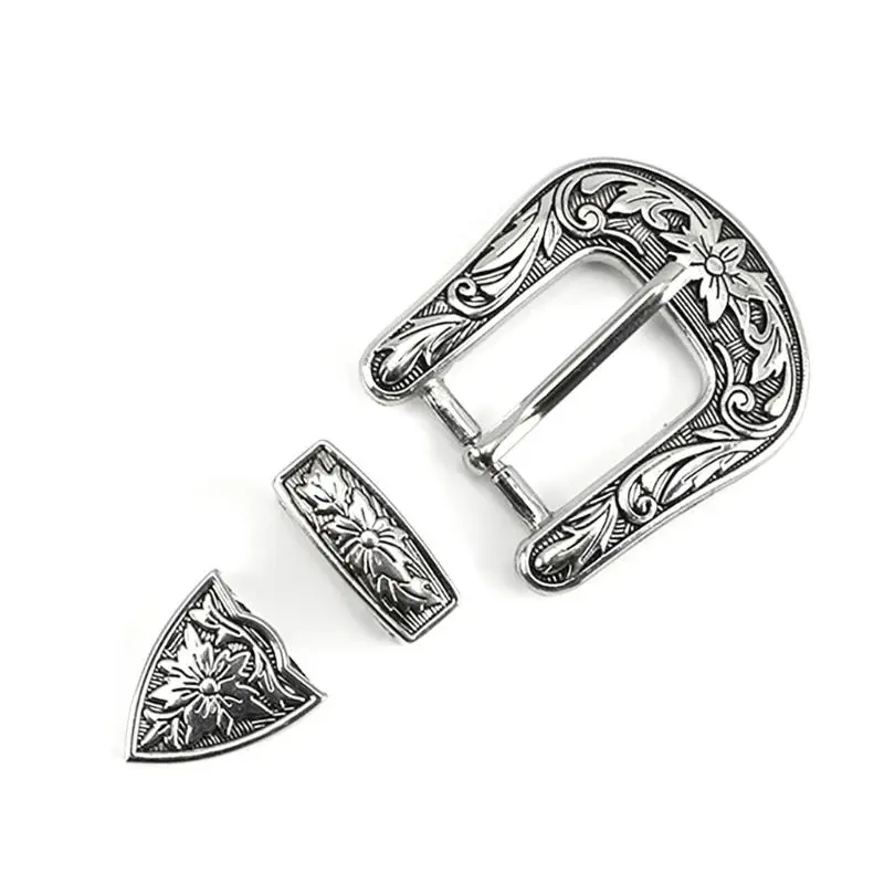 652F Ethnic Belt Three Pieces Set Pin Buckle Metal Printing Waist Accessory Retro Waist Band Buckle Head Ornament