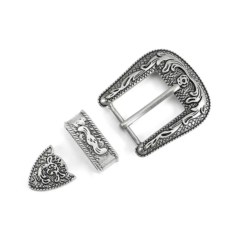 652F Ethnic Belt Three Pieces Set Pin Buckle Metal Printing Waist Accessory Retro Waist Band Buckle Head Ornament