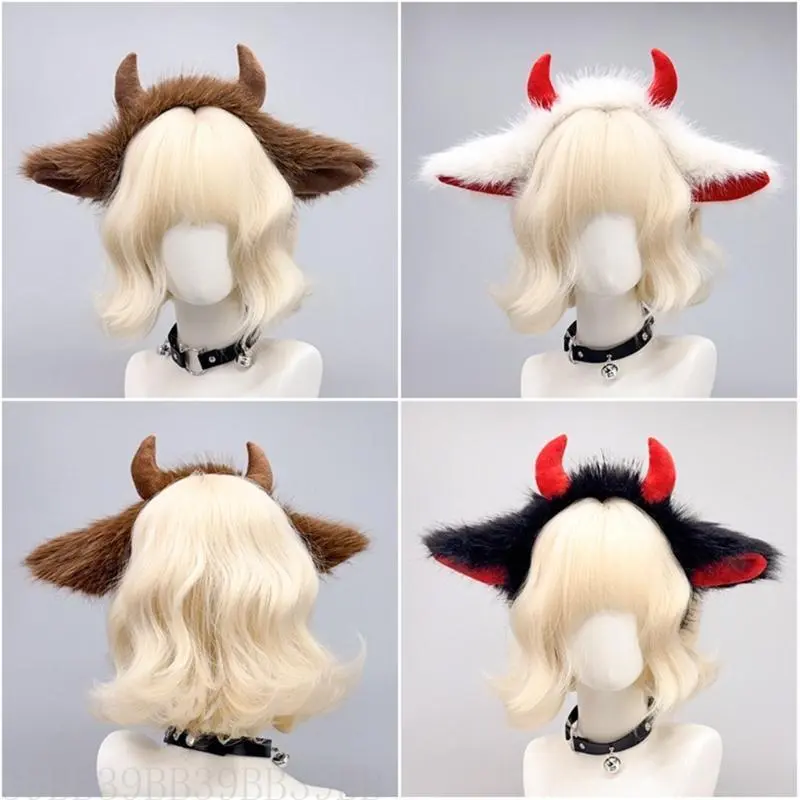 39BB Yak Ears Headband with Yak Tail Animal Yak Costume Set Halloween Cosplay Costume