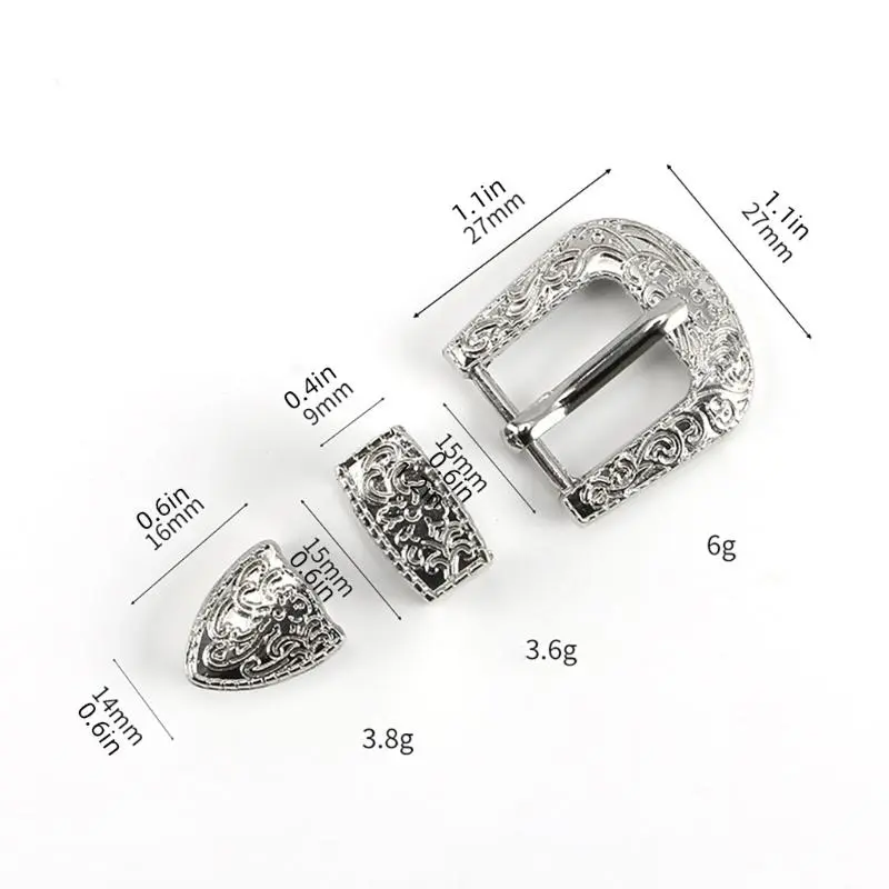652F Ethnic Belt Three Pieces Set Pin Buckle Metal Printing Waist Accessory Retro Waist Band Buckle Head Ornament