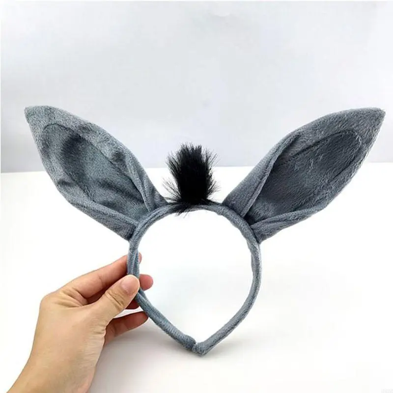Dunkey Headband Animal Hair Hoop Faux  Dunkey Ears Plush Horse Ears Realistic Halloween Headband Horse Cosplay