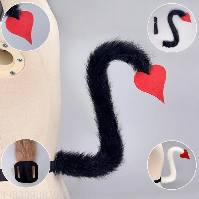 39BB Yak Ears Headband with Yak Tail Animal Yak Costume Set Halloween Cosplay Costume