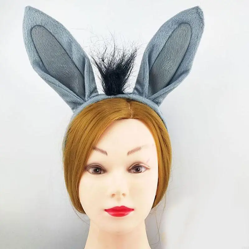 Dunkey Headband Animal Hair Hoop Faux  Dunkey Ears Plush Horse Ears Realistic Halloween Headband Horse Cosplay