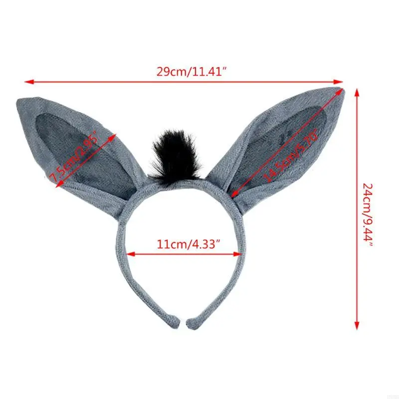 Dunkey Headband Animal Hair Hoop Faux  Dunkey Ears Plush Horse Ears Realistic Halloween Headband Horse Cosplay