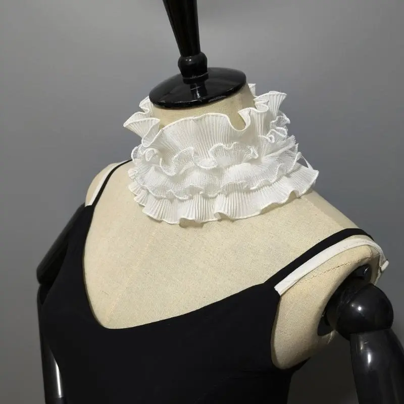 652F Vintage Ruffle Lace Collar Detachable Neck Ruff Collar Women Neckwear Blouse Skirt Decorative Neckwear for Theme Event