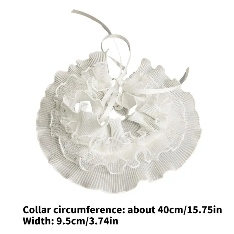 652F Vintage Ruffle Lace Collar Detachable Neck Ruff Collar Women Neckwear Blouse Skirt Decorative Neckwear for Theme Event