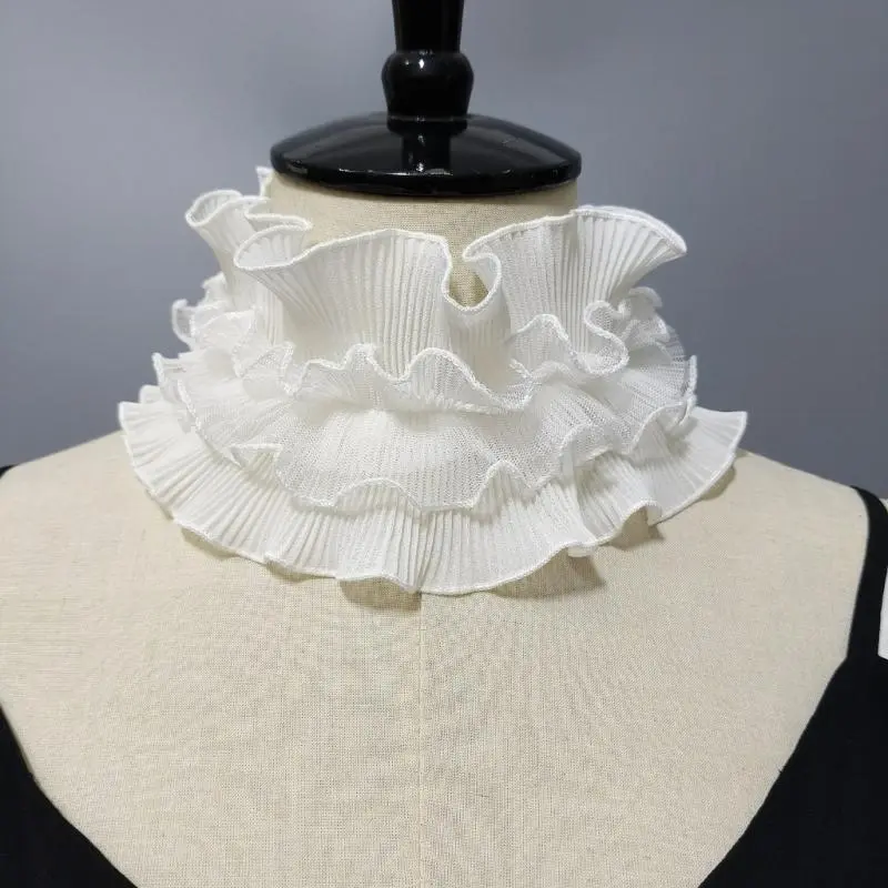 652F Vintage Ruffle Lace Collar Detachable Neck Ruff Collar Women Neckwear Blouse Skirt Decorative Neckwear for Theme Event