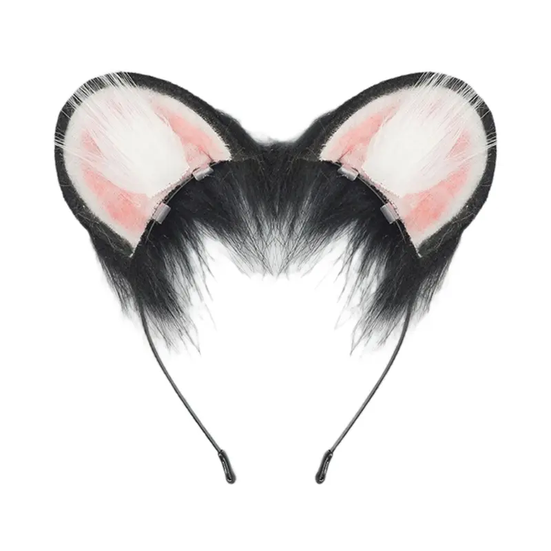 652F 1Pc Mouse Ears Headband Faux Furs Tail Animal Ears Headbands Short Mouse Tail Halloween Cosplay Costume Mouse Costumes
