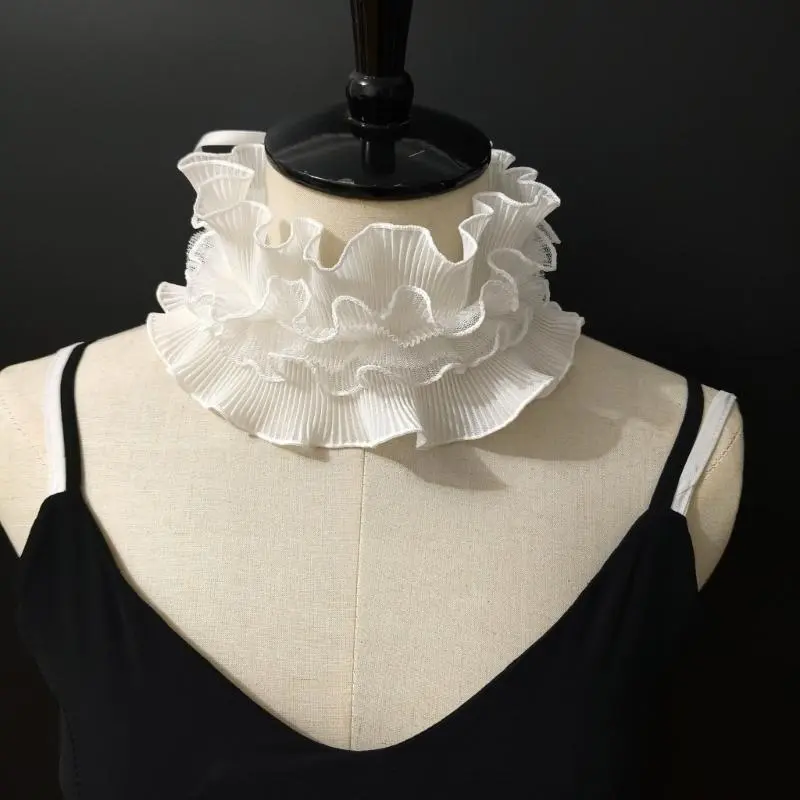 652F Vintage Ruffle Lace Collar Detachable Neck Ruff Collar Women Neckwear Blouse Skirt Decorative Neckwear for Theme Event