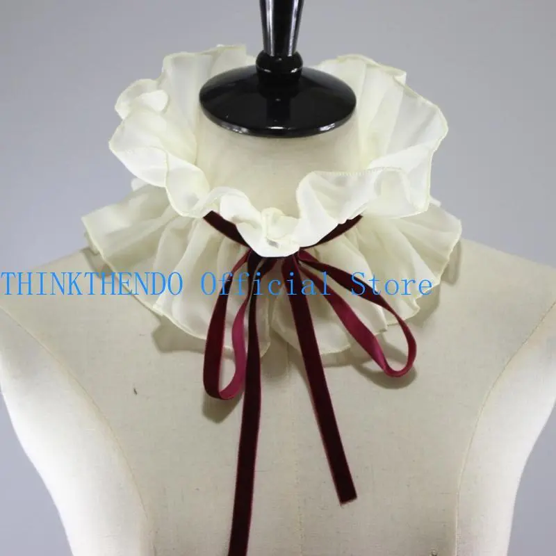 39BB Women Ruffled Fake Collar Lace-Up Choker Costume Neck Ruff