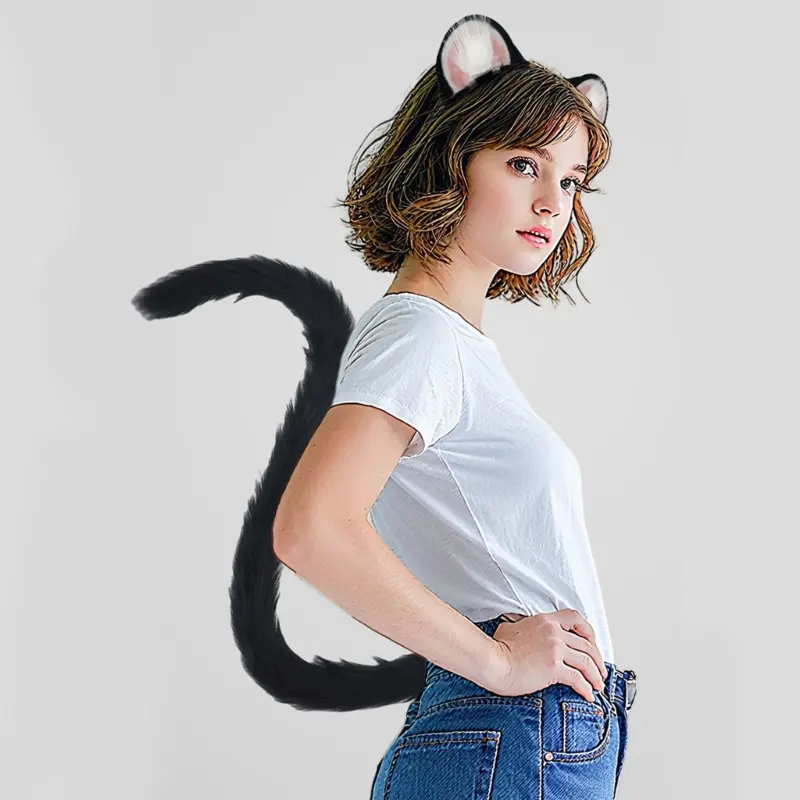 652F 1Pc Mouse Ears Headband Faux Furs Tail Animal Ears Headbands Short Mouse Tail Halloween Cosplay Costume Mouse Costumes