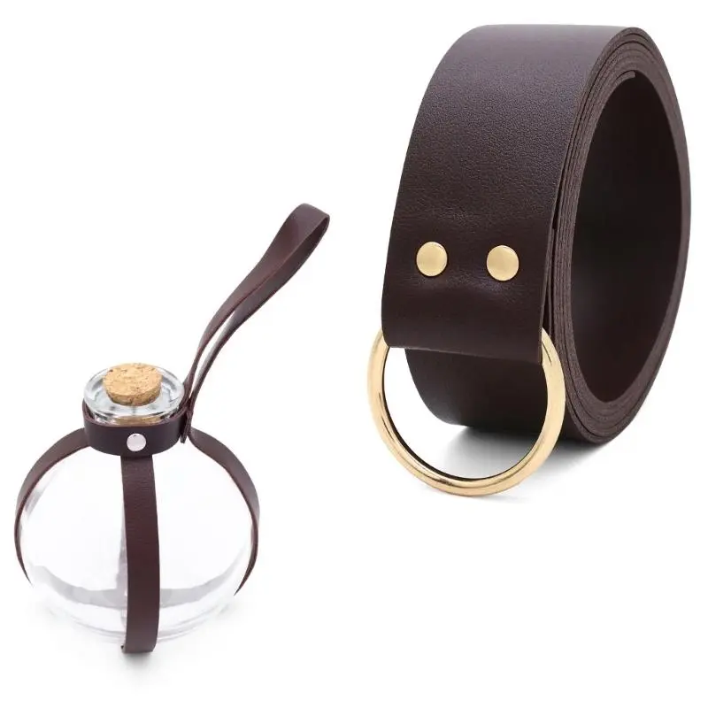 652F Medieval Leather Side Pack Leather Belt Potion Bottle Medieval Wizard Waist Bag Medieval Belt Pouches For Halloween