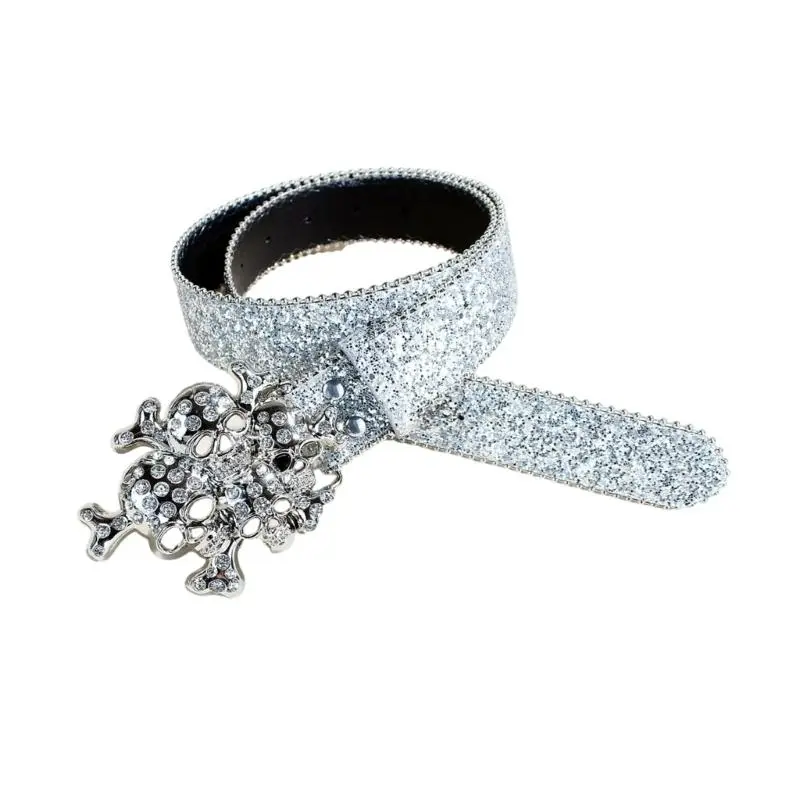 652F Rhinestones Studded Belt Punk Styles Leather Waist Belt Casual Wear Waistband for Trousers or Dresses