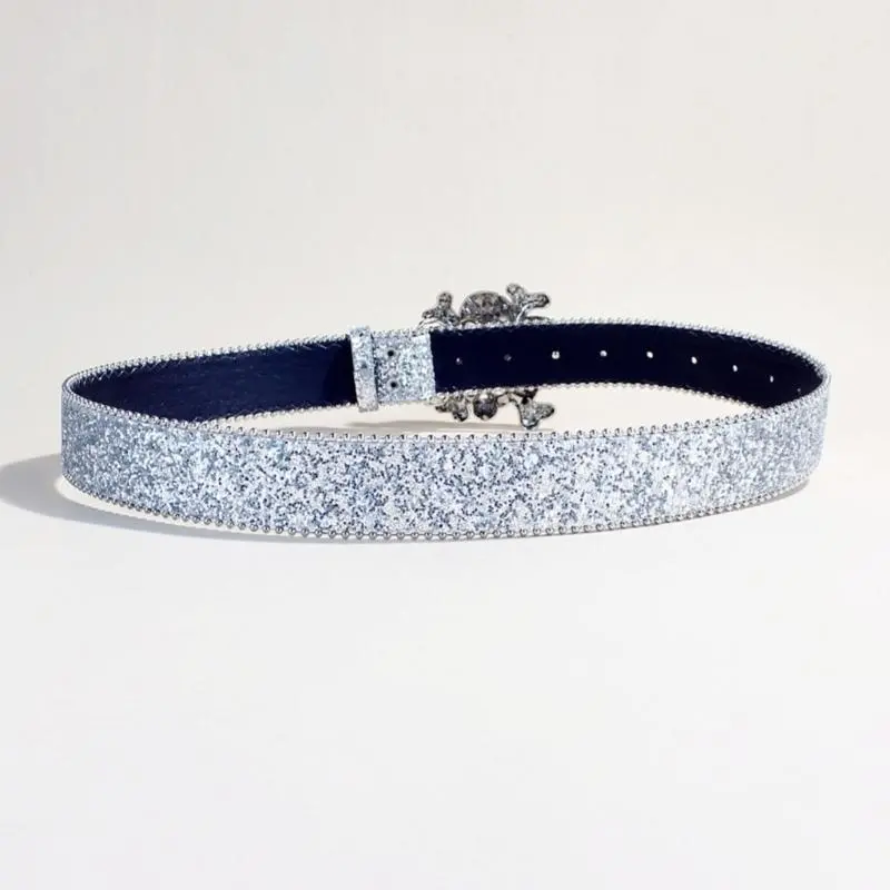 652F Rhinestones Studded Belt Punk Styles Leather Waist Belt Casual Wear Waistband for Trousers or Dresses